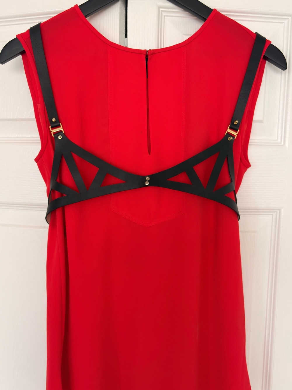 NWT Hervé Léger Black Leather Cutout Harness Bralette Vest Top Size M $498